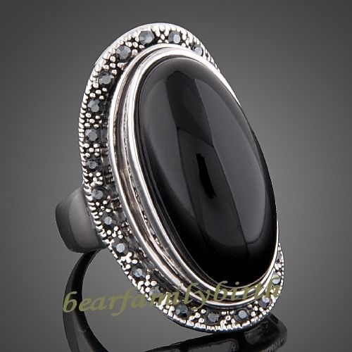 18k white gold GP black Swarovski crystal ring 1656  
