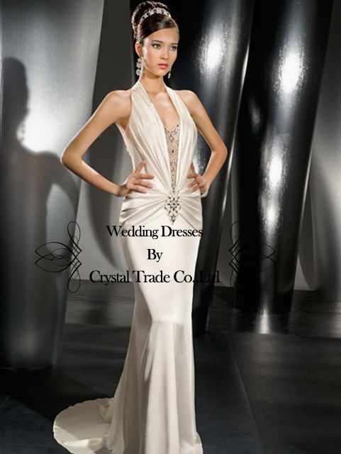   Halter White/Ivory Wedding Bridal Gown Prom Bridesmaid Evening Dress