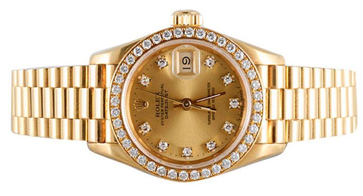Factory Original Rolex Ladies Yellow Gold President Diamond Dial And 