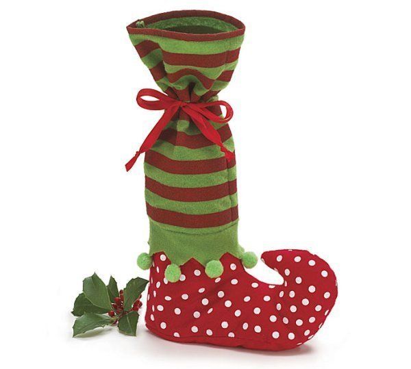 Wine Bottle Bag Christmas Holiday Gift Santas Helper Elf Boot  