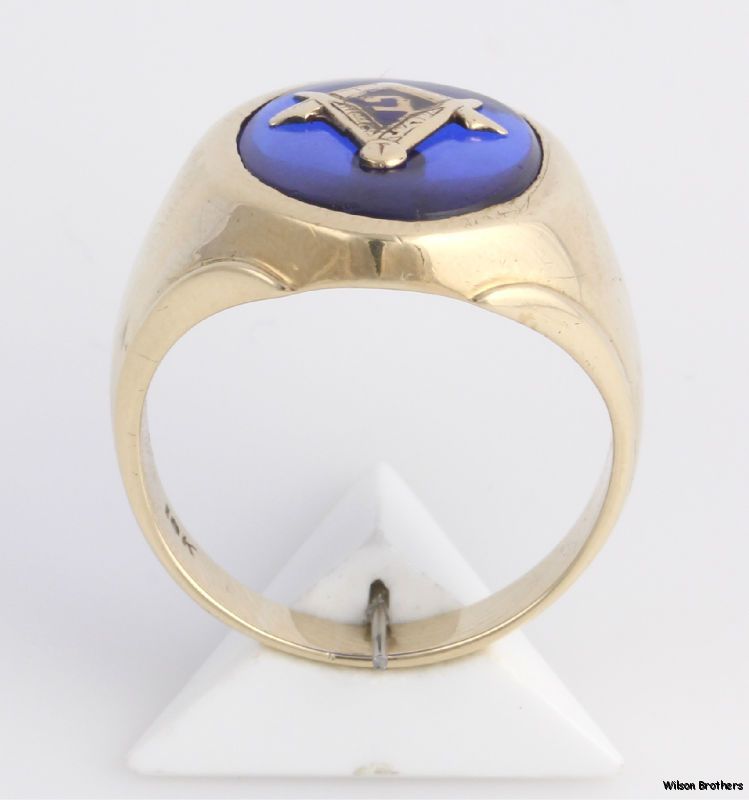 Masonic Syn Blue Spinel Blue Lodge Ring   10k Solid Yellow Gold Masons 