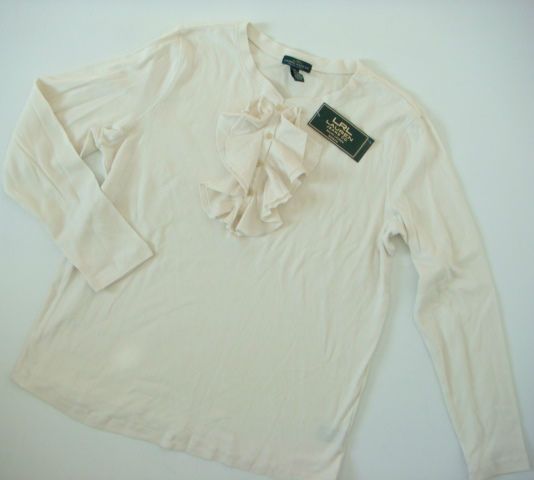 RALPH LAUREN New Clara Ivory White Soft Cotton Ruffle Shirt Womens 2X 