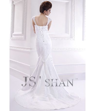 Jsshan Embroidery Lace Satin Mermaid Formal Bridal Gown Wedding Dress 