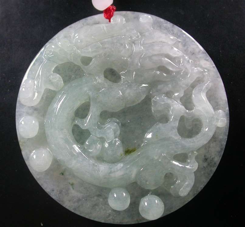   White 100% Natural A Jade jadeite pendant Dragon Circle 341308  