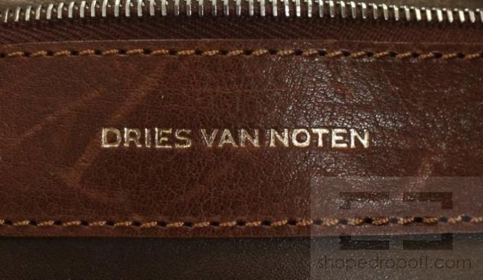 Dries Van Noten Cognac Leather & Multicolor Print Canvas Grosgrain Tie 