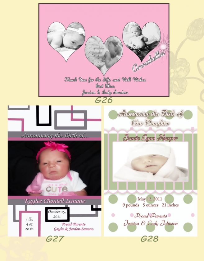 Baby Birth / Birthday Announcements We Personalize with your photos 
