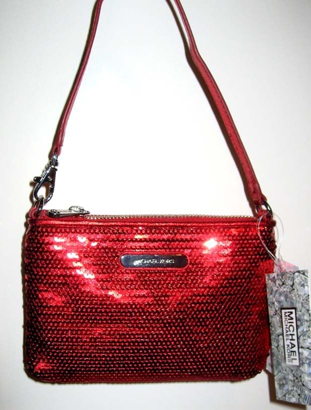NWT MICHAEL KORS GIFTABLE RED MEDIUM LEATHER AND SEQUINS WRISTLET 