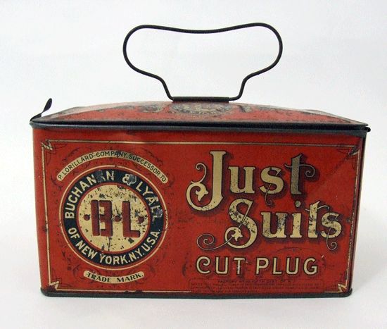 Antique Buchanan & Lyall B&L Just Suits Cut Plug Tobacco Tin Lunch Box 