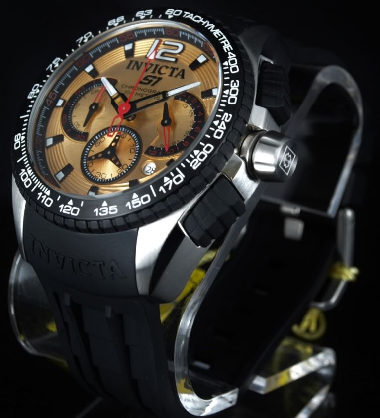 Invicta Mens S1 Racing Chronograph Rose tone Dial Black Strap Watch 