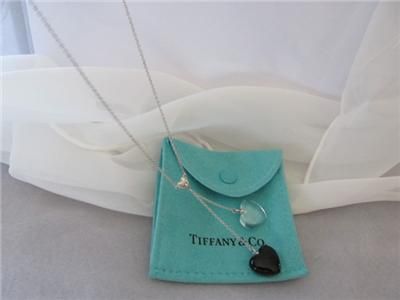 Tiffany Black Onyx & Crystal 2 Heart S/Silver Necklace  