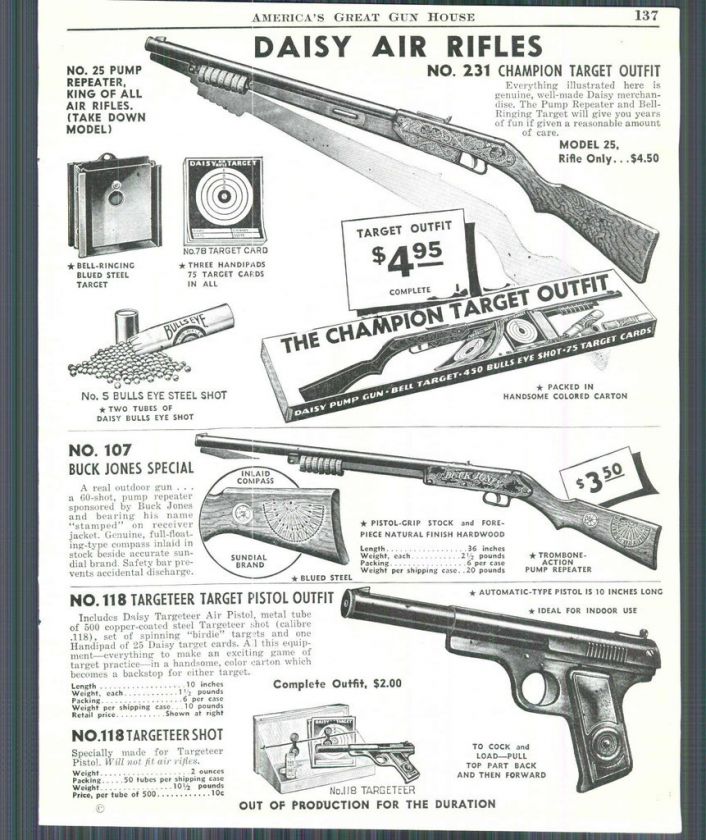1944 ad Daisy Air Rifles #231 Champion Target Outfit BB Gun Buck Jones 
