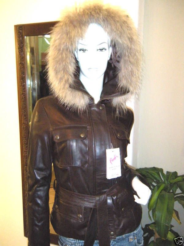 ITALIAN FADII AMALFI LEATHER JACKET D. BROWN REM. HAT M  