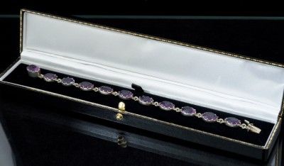   Victorian Silver Purple Amethyst Paste Riviere Bracelet Box Gift c1850