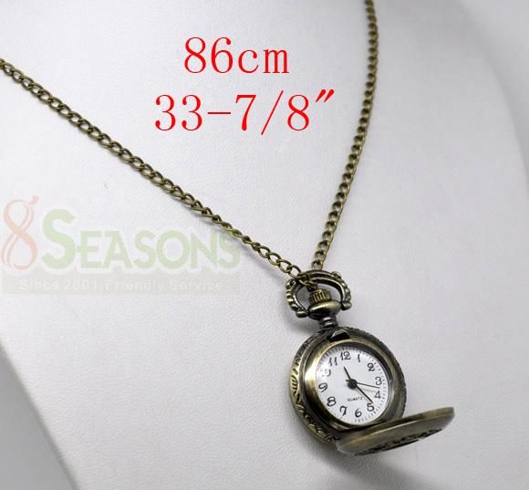 Bronze Tone Necklace Chain Quartz Pocket Watch B12534  