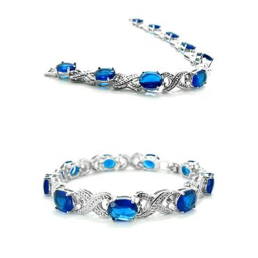   JEWELRY BLUE SAPPHIRE WHITE GOLD PLATED TENNIS BRACELET CHAIN  