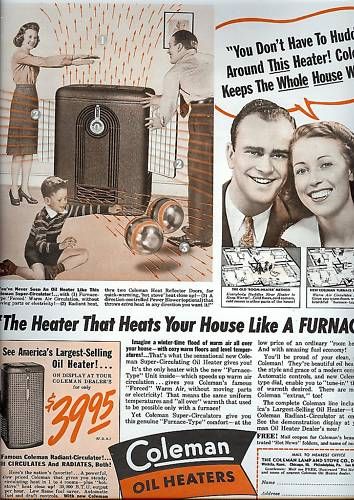 1941 COLEMAN Oil Heaters AD~family keeps warm~40s  