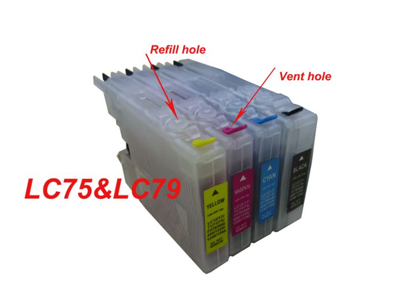 Refillable ink cartridge for Brother LC75 MFC J6710DW MFC J825DW MFC 