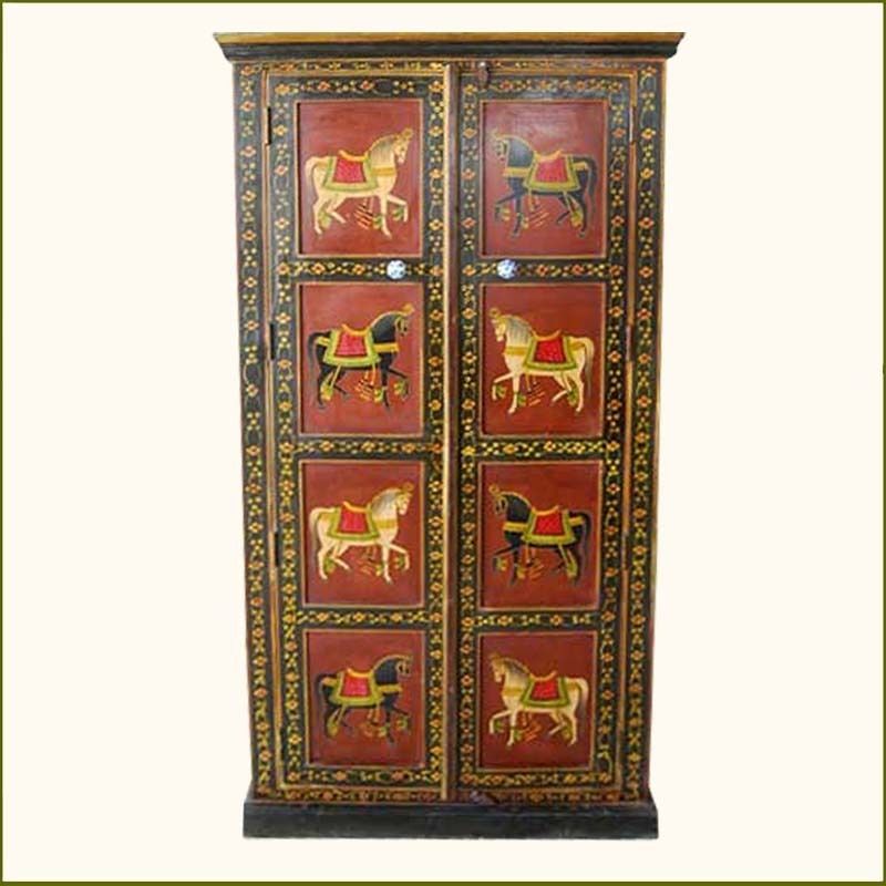 Heritage Solid Wood Hand Painted Armoire Clothes Wardrobe Closet w 4 