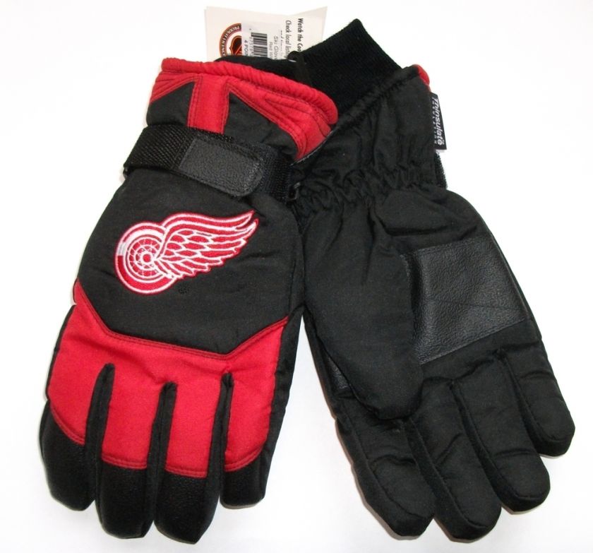   RED WINGS NHL MENS THINSULATE SKI GLOVES OSFA   