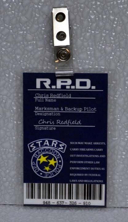   Evil ID Badge STARS RPD Chris Redfield Marksman & Backup Pilot  