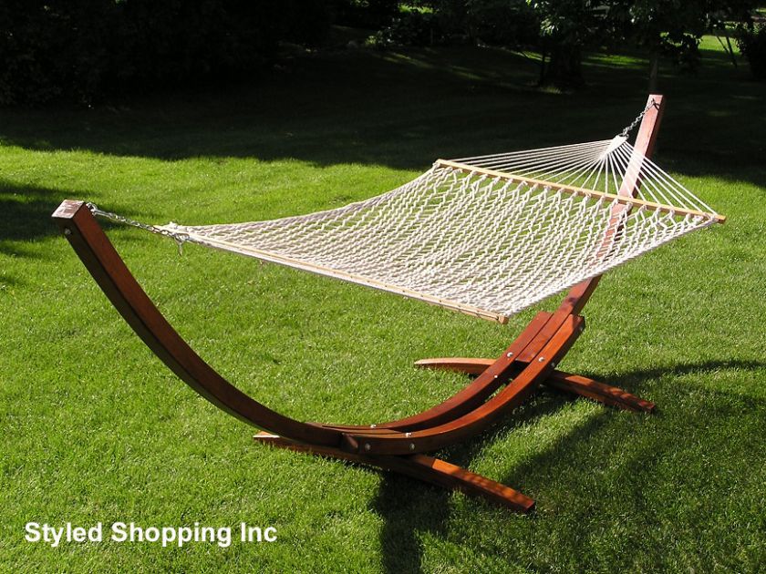 Deluxe Roman Arc Two Person Adult Wood Hammock Stand + White Rope 